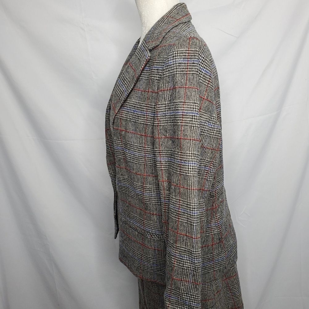 VINTAGE 80s skirt set dark academia wool plaid one button blazer suitM - Picture 3 of 16